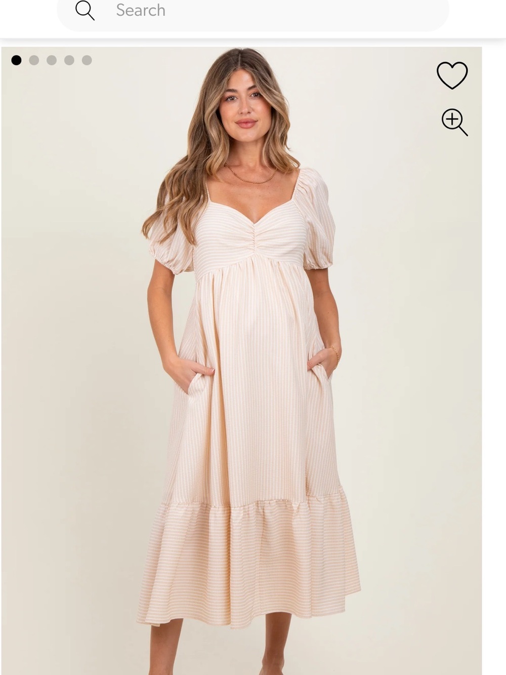 Maternity Cream Puff Sleeve Midi Dress